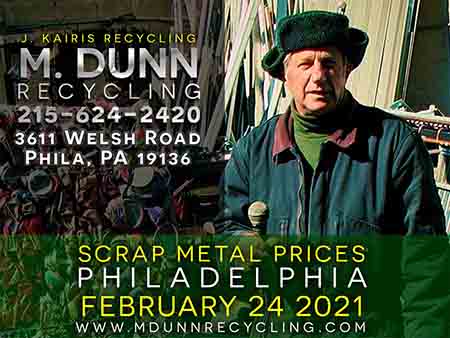 Cash for your Scrap Metal in Philadelphia at M Dunn Recycling. Make extra money bringing in scrap metal such as Aluminum Siding, Aluminum Car parts, Aluminum Cans, Brass, Copper, Lead Batteries, Aluminum Wheels, Romex Wire, Copper Extension Cords and more