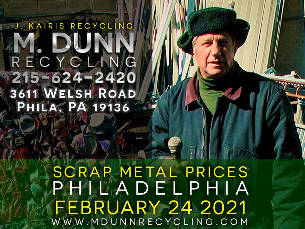 Philadelphia Scrap Metal Prices Blog for March 11th, 2021. Port Richmond 19134 Fishtown 19025   Scrap Prices have started to rise. so call 215-624-2420 fir up to date prices. We pay Cash for ALUMINUM CANS AND COPPER. J Karis Recycling formerly M Dunn Recycling Center located at 3611 Welsh Road Philadelphia PA 19136