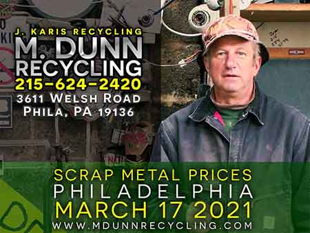 Scrap Metal Prices for April 24, 2021 Video Blog for M Dunn Recycling.3611 Welsh Road Northeast Philadelphia PA 19136 19124 Bring in your scrap for cash. Mayfair 19149 Rhawnhurst 19152 Fox Chase 19111, Bustleton. 