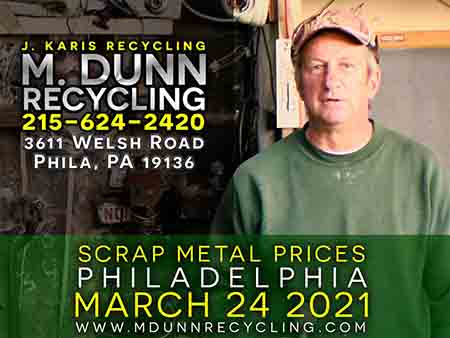 Scrap Metal Prices for April 24, 2021 Video Blog for M Dunn Recycling.3611 Welsh Road Northeast Philadelphia PA 19136 19124 Bring in your scrap for cash. Mayfair 19149 Rhawnhurst 19152 Fox Chase 19111, Bustleton. 