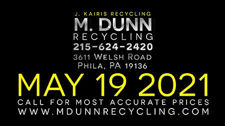 Copper Prices in Philadelphia May-June 2021. M Dunn Recycling presents Scrap Metal Philadelphia. Our blog about scrap metal prices. Compared to the last couple years, copper prices are way up. It's best to call us for a current price 215-624-2420 for prices change sometimes hourly. Plumbers and HVAC technicians, if you've been saving up your scrap. now is a good time to sell it. 