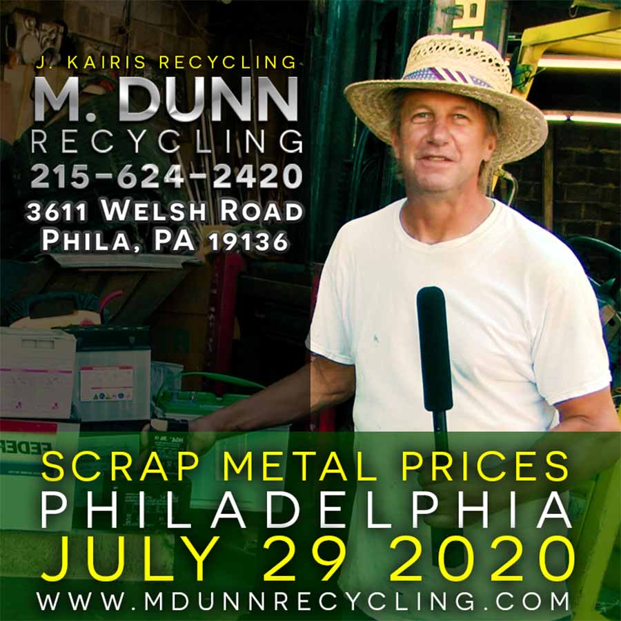 Philadelphia Scrap Metal Prices for March 24, 2021 Video Blog for M Dunn Recycling.3611 Welsh Road Northeast Philadelphia 19136 19149 Bring in your scrap for cash. Bring in Aluminum Cans, Old Lead Batteries, Scrap Romex Wire, Brass, Copper, Stainless Steel, Aluminum Siding, Aluminum Sheet